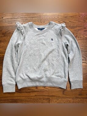 Polo Ralph Lauren Girls Heather Gray Ruffle Shoulder Andover Sweatshirt 12-14